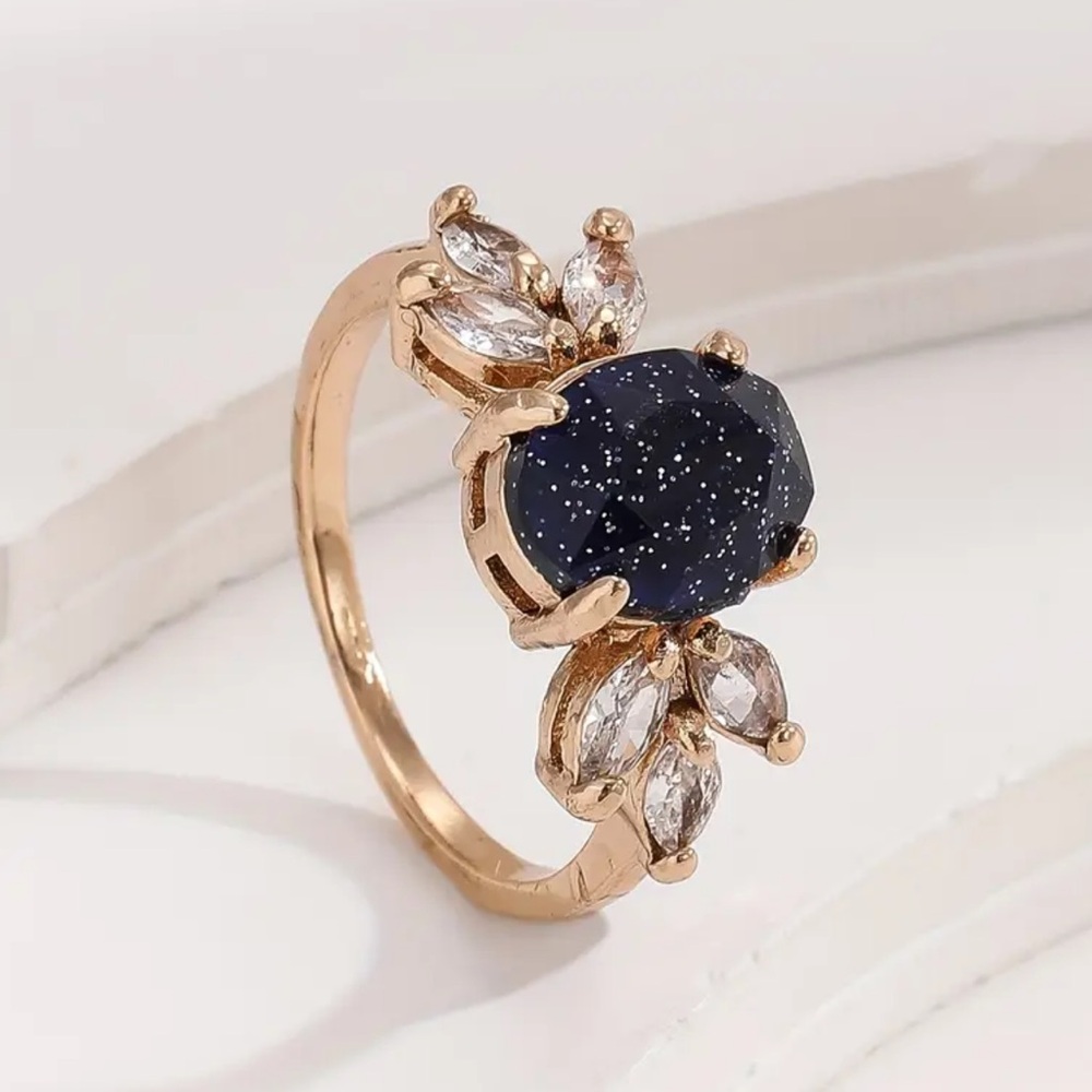 Elegant Women's Ring, 14K Gold Plated Olive Branch Ring, Starry Night Ring